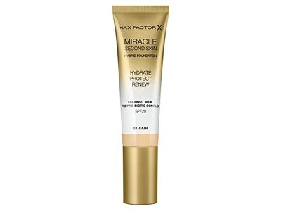 Max Factor Miracle Second Skin Hybrid Foundation, SPF 20, 01 Fair, 1.01 oz/30 mL