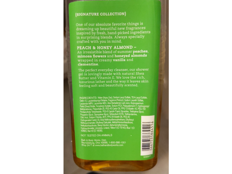 Bath & Body Works Peach & Honey Almond Shower Gel, Shea & Vitamin E, 10 fl oz/295 mL