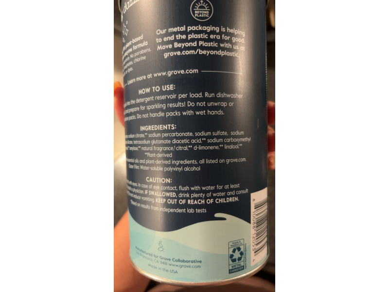 Grove Co. Total Clean Dishwasher Detergent Packs, Lemon & Eucalyptus, 18 oz/540 g, 36 Packs