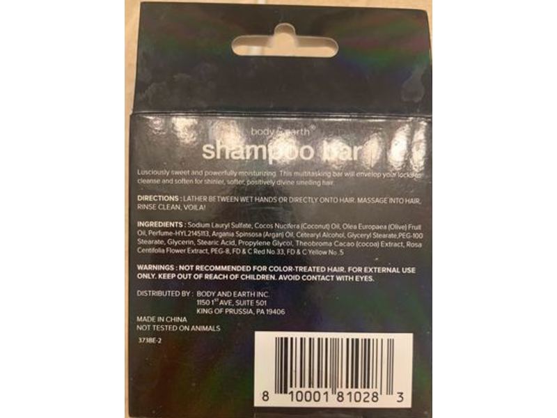 Body & Earth Shampoo Bar, Berry Bliss, 1.76 oz/50 g