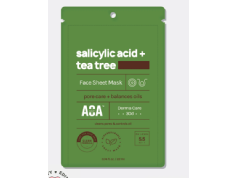 Aoa Skin Salicylic Acid + Tea Tree Face Sheet Mask, 0.74 fl oz / 22 ml
