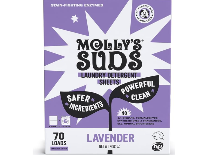 Molly’s Suds Laundry Detergent Sheets, Lavender, 70 Loads, 4.32 oz