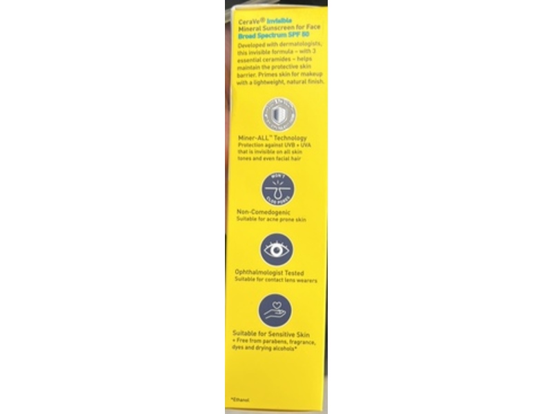 CeraVe Invisible Mineral Sunscreen, SPF 50, 1.62 fl oz/48 mL