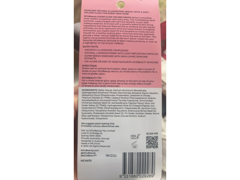 MCoBeauty Super Glow Golden Drops, 1.01 fl oz/30 mL