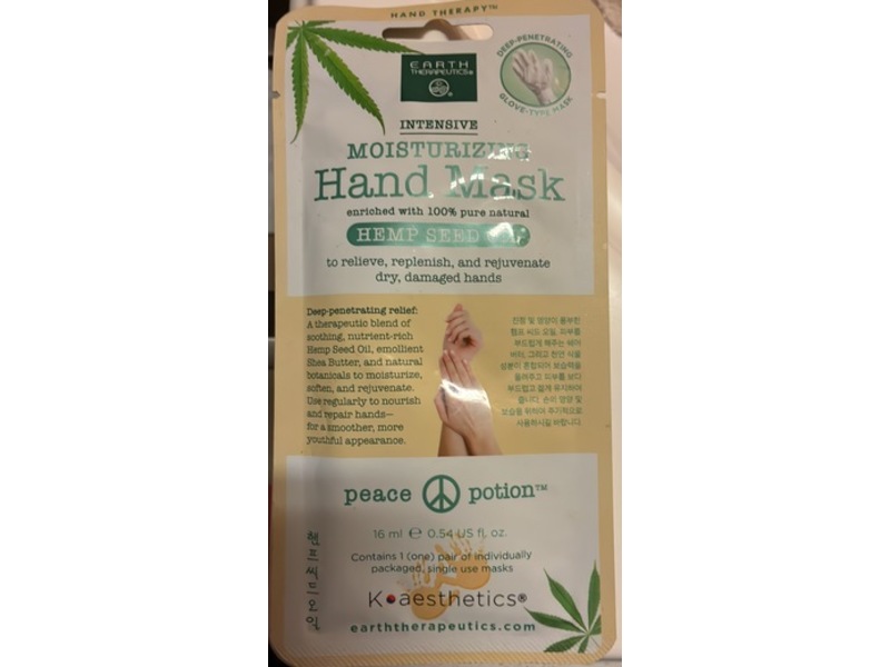 Earth Therapeutics Moisturizing Hand Mask, Hemp Seed Oil, 0.54 fl oz/16 mL