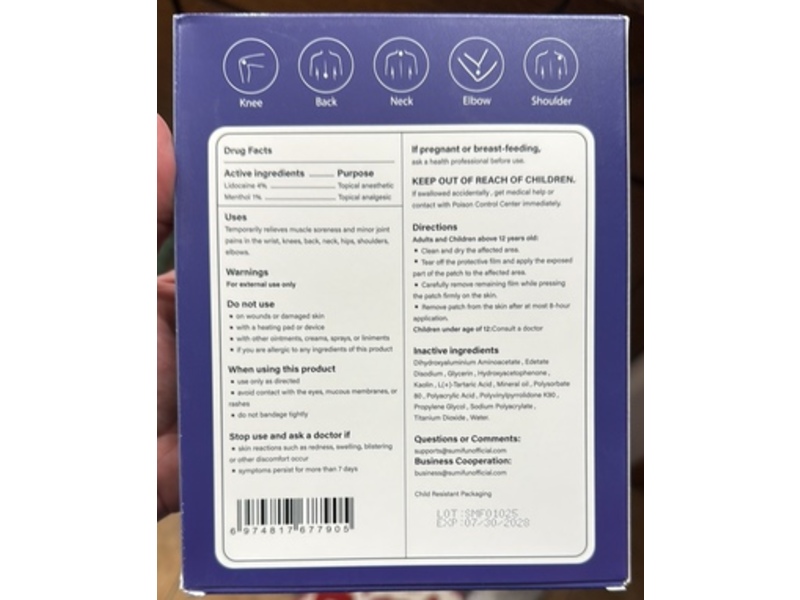 Sumifun Lidocaine Pain Relief Gel Patch, Menthol, 15 Count