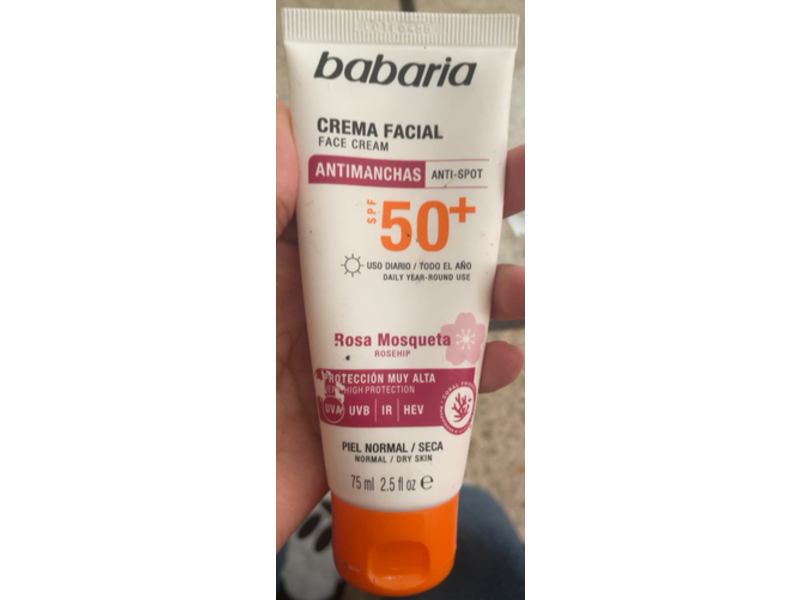 Babaria Facial Cream, Rosehip SPF 50+, 2.5 fl oz/75 mL
