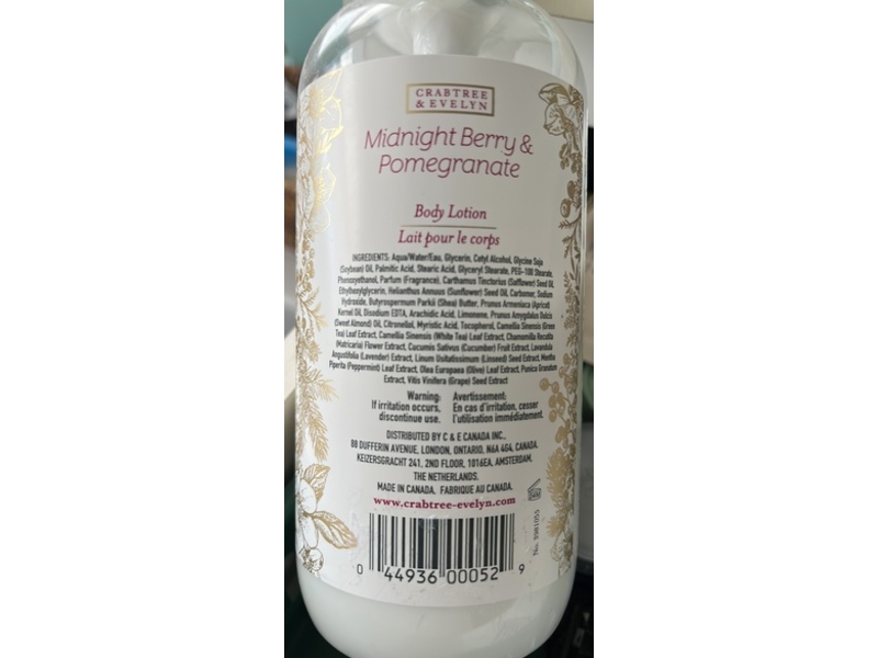 Crabtree & Evelyn Body Lotion, Midnight Berry & Pomegranate, 16.9 fl oz/500 mL