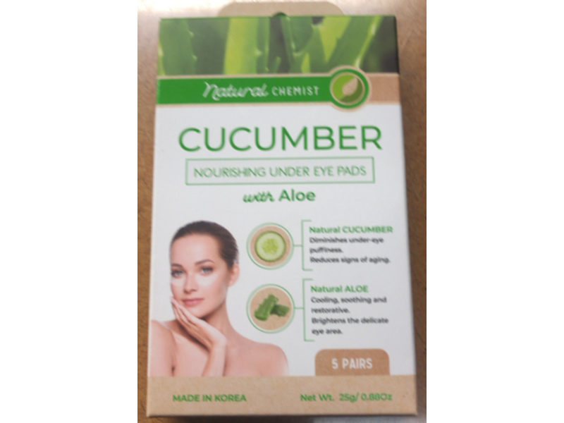 Natural Chemist Cucumber Nourishing Under Eye Pads, Aloe, 0.88 oz/25 g, 5 Pairs