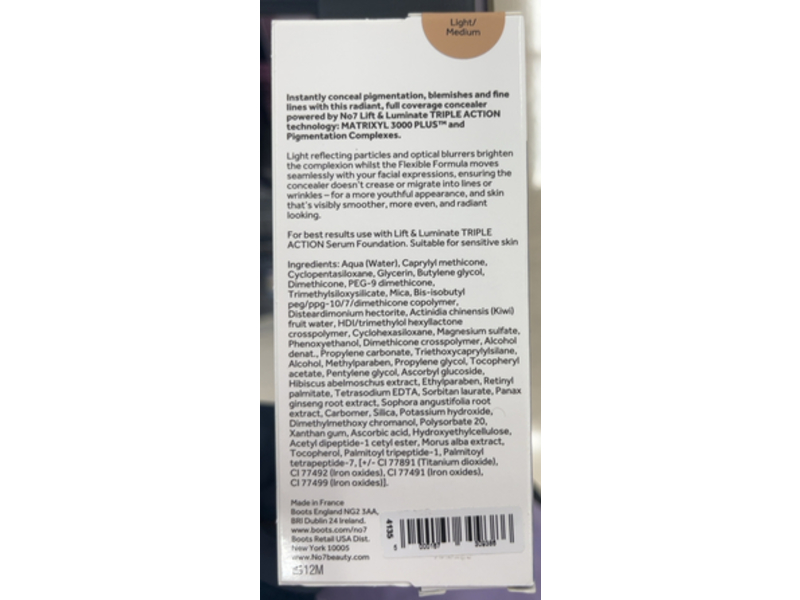 No7 Lift & Luminate Triple Action Serum Concealer, Light / Medium, 0.27 fl oz/8 mL