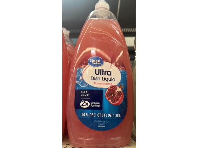 Great Value Ultra Dish Liquid, Pomegranate, 40 fl oz/1.18 L