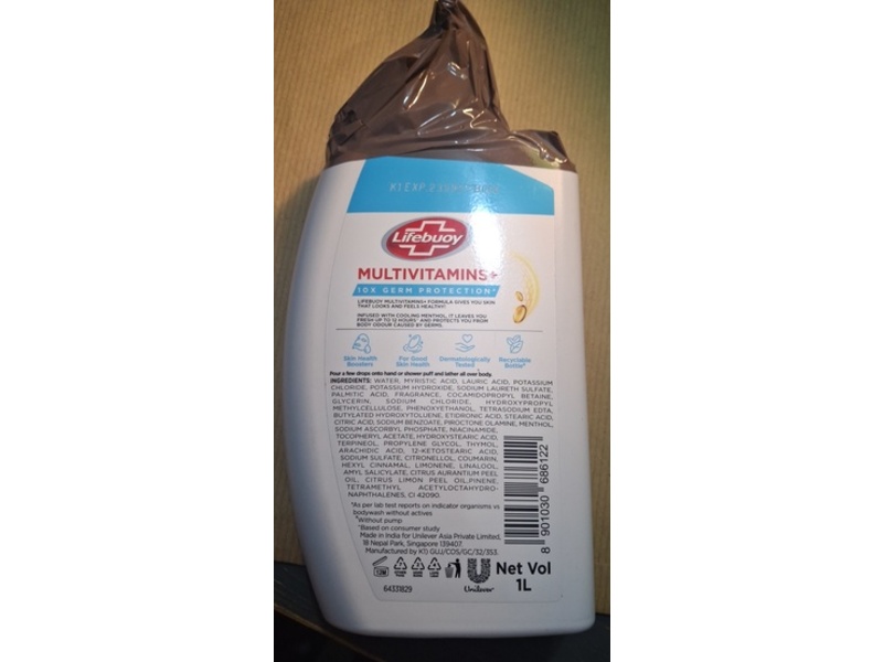 Lifebuoy Germ Protection Bodywash, Multivitamins+, Cool Fresh, 1 L