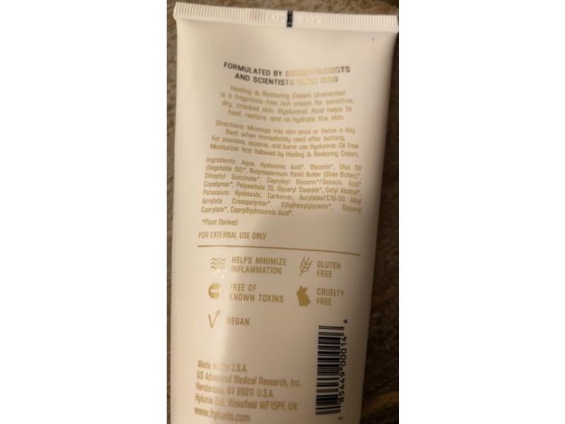 Hylunia Healing & Restoring Body Cream, Unscented, 6 fl oz/175 mL