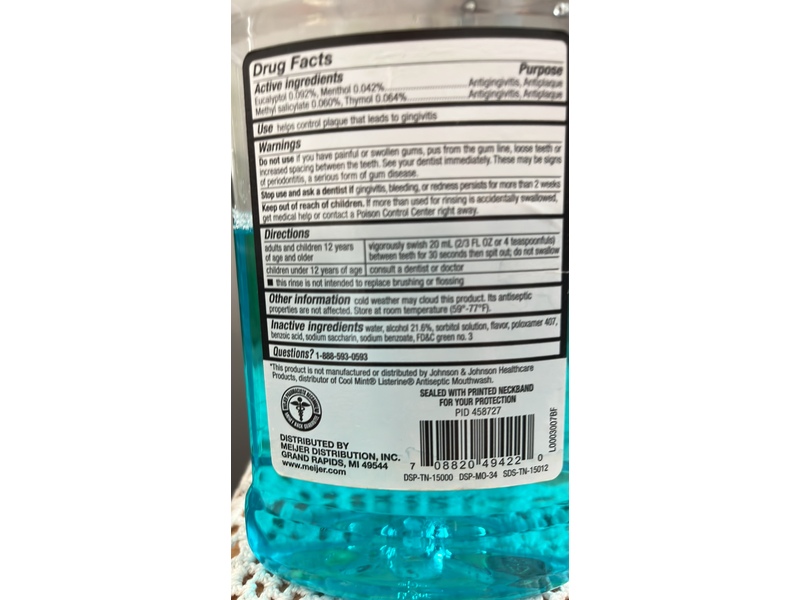 Meijer Antiseptic Mouth Rinse, Blue Mint, 16.9 fl oz/500 mL
