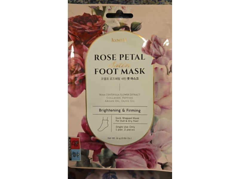 Koelf Brightening & Firming Satin Foot Mask, Rose Petal, 0.56 oz/16 g