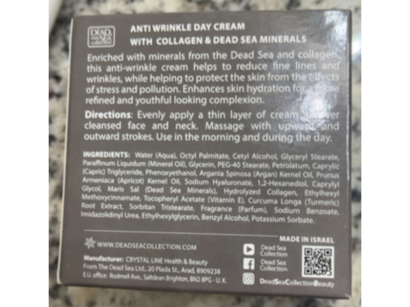 Dead Sea Collection Anti-Wrinkle Day Cream, Collagen & Dead Sea Minerals, 1.69 fl oz/50 mL