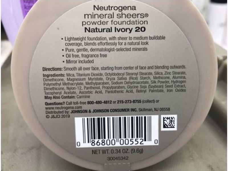 Neutrogena Powder Foundation, Mineral Sheers, Natural Ivory 20, 0.34 oz/9.6 g