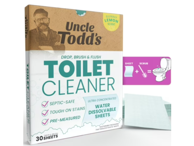 Uncle Todd's Toilet Cleaner Water Dissolvable Sheets, Sunny Lemon, 30 Count