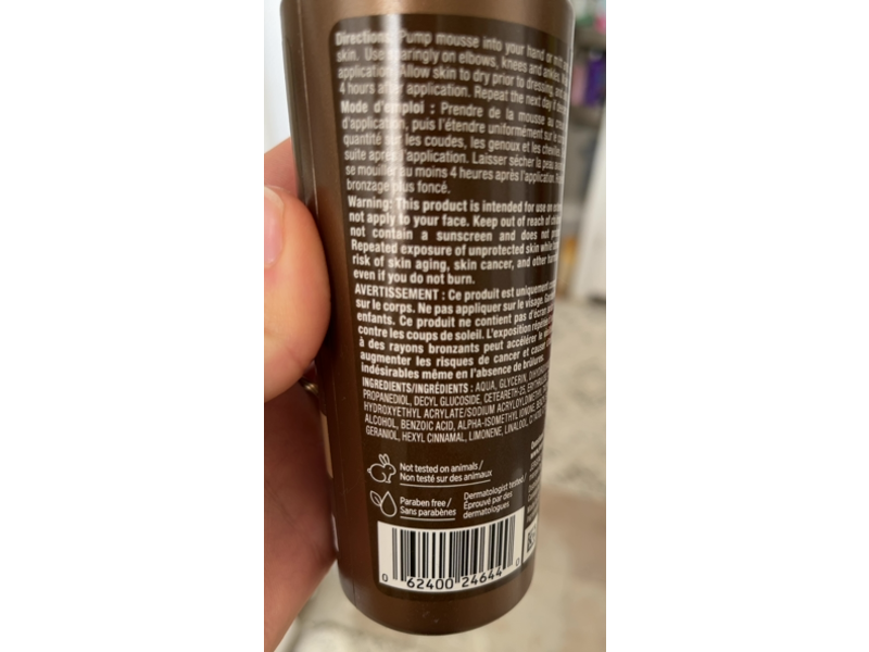 Jergens Natural Glow Instant Sun Sunless Tanning Mousse, Light Bronze, 180 mL