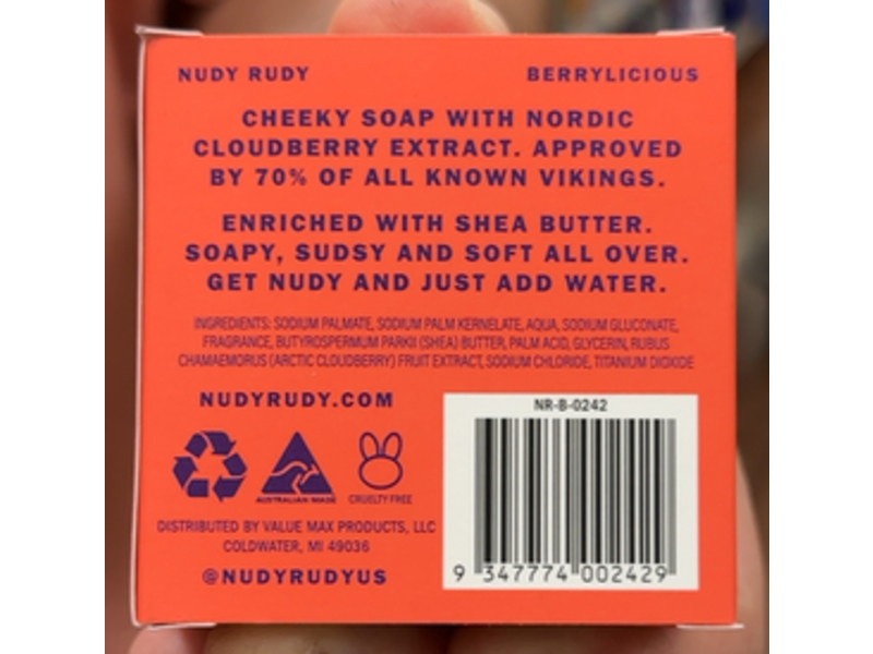 Nudy Rudy Bar Soap, Berrylicious,, 4.2 oz/120 g