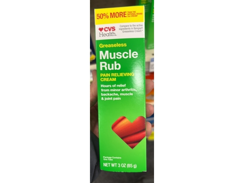 CVS Health Greaseless Muscle Rub Pain Relieving Cream, 3 oz/85 g