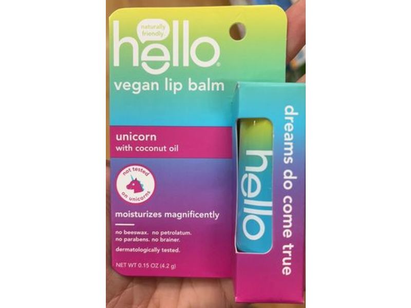 Hello Unicorn Vegan lip balm, Unicorn With Coconut Oil, 0.15 oz/4.2 g