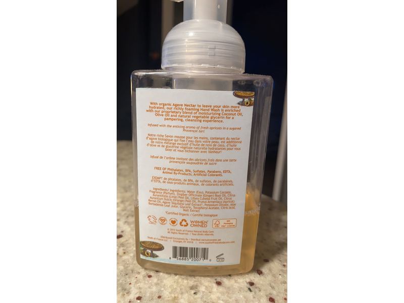 South of France Natural Body Care Glazed Apricots Foaming Hand Wash 8 oz Pump Bottle