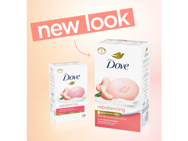 Dove Rebalancing Bar Soap, White Peach & Rice Milk, 3.75 oz/106 g, Pack Of 6