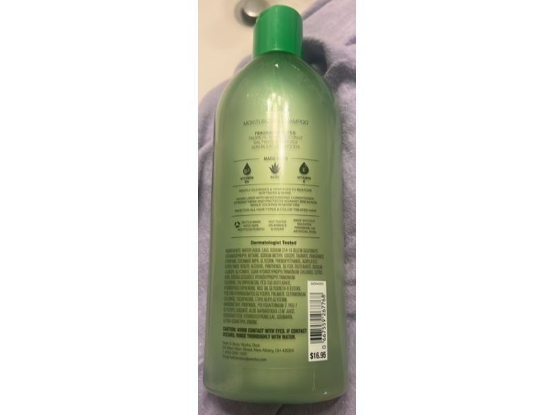 Bath & Body Works Waikiki Beach Coconut Moisturizing Shampoo, Vitamin B5 + Aloe, 16 fl oz/473 mL
