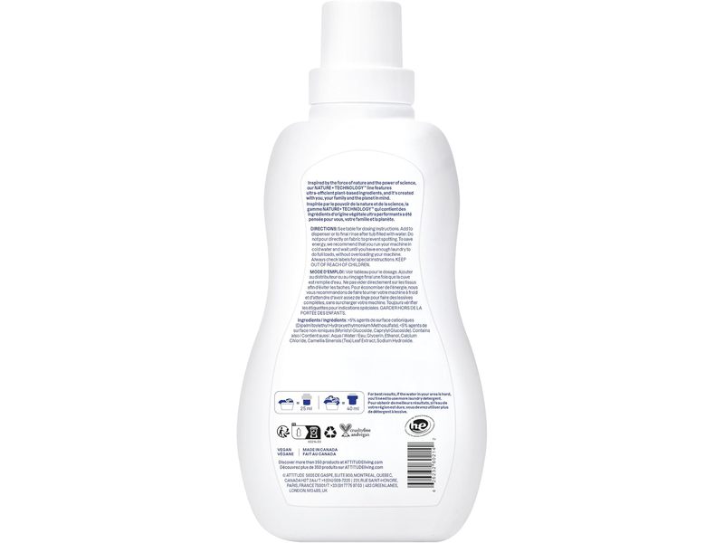 Attitude Extra Gentle Fabric Softener, Unscented, 40 Loads, 33.8 fl oz/1 L