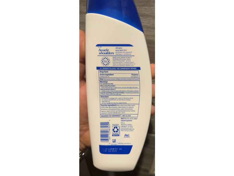 Head & Shoulders Old Spice 2 In 1 Anti-Dandruff Shampoo + Conditioner, Pure Sport, 12.5 fl oz/370 mL