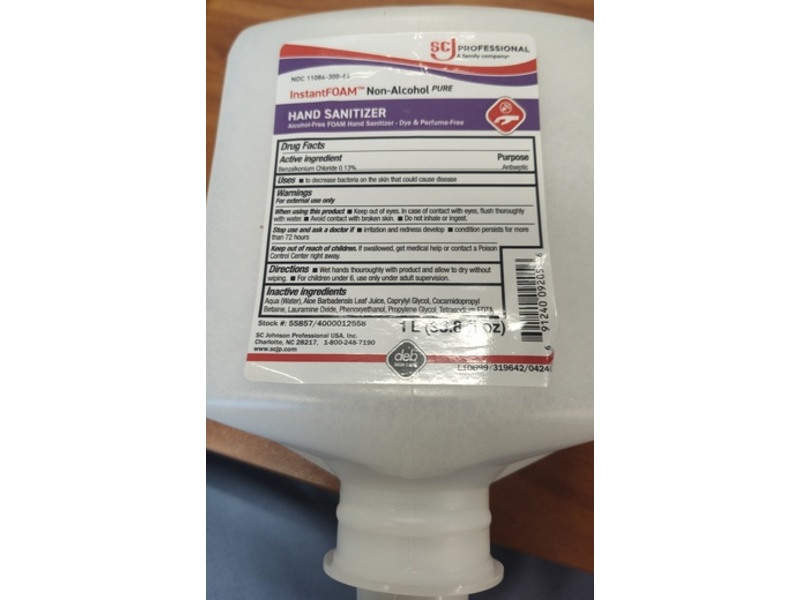 Scj Professional Instant Foam Non-Alcohol Pure Hand Sanitizer, 33.8 fl oz/1 L