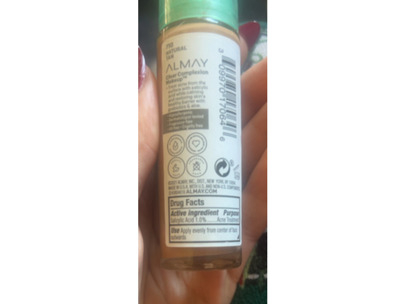 Almay Clear Complexion Makeup Foundation, 710 Natural Tan, 1.0 fl oz/30 mL