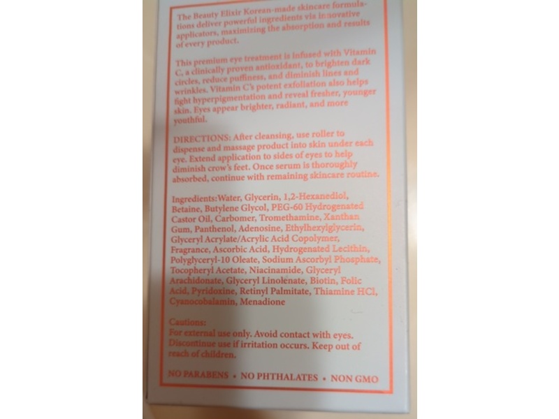 The Beauty Elixir Under Eye Roller Serum, Vitamin C Brightening, 1.69 fl oz/50 mL