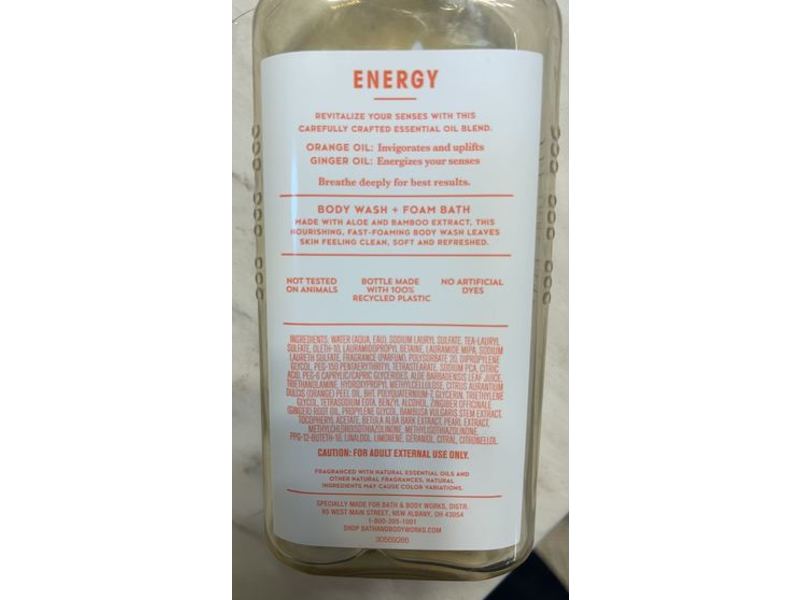Bath & Body Works Energy Body Wash+Foam Bath, Orange + Ginger, 10 fl oz/295 mL