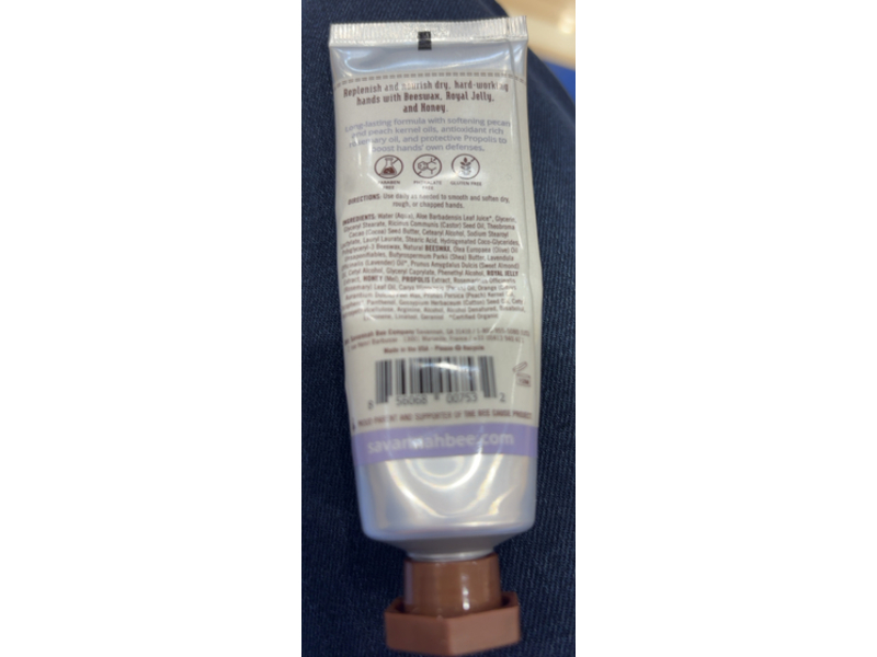 Savannah Bee Company Beeswax & Royal Jelly Hand Cream, Rosemary Lavender, 1.7 oz/48.2 g