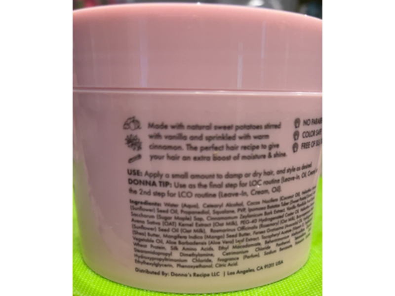 Donna's Recipe Sweet Potato Pie Extra Creamy Hair Cream, 6 fl oz/177 mL