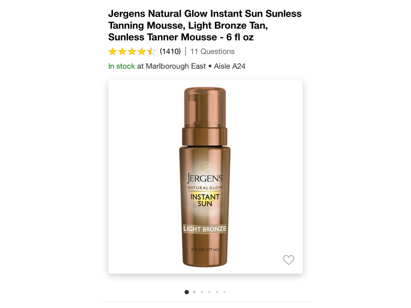 Jergens Natural Glow Instant Sun Sunless Tanning Mousse, Light Bronze, 6 fl oz/177mL