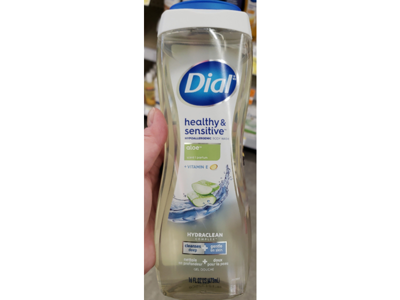 Dial Health & Sensitive Hypoallergenic Body Wash, Aloe Scent, 16 fl oz/473 mL, Pack Of 6