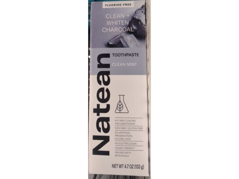 Natean Clean + Whiten Charcoal Toothpaste, Fluoride Free, Clean Mint, 4.7 oz/133 g