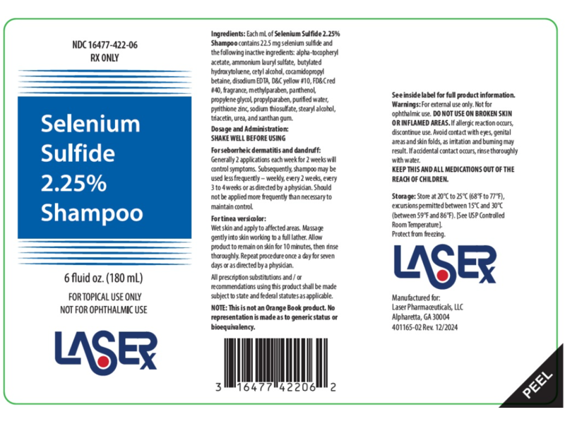 Selenium Sulfide Shampoo 2.25%, 6 fl oz/180 mL, Laser (Rx)