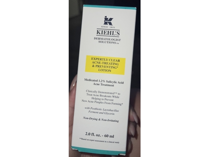 Kiehl's Expertly Clear Acne Treating & Preventing Lotion, Postbiotic Lactobacillus Ferment & Glycerin, 2.0 fl oz/60 mL