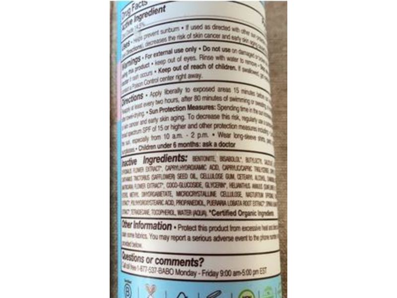 Babo Botanicals Baby Skin Mineral Sunscreen Spray, SPF 30, Unscented, 6 fl oz/177 mL