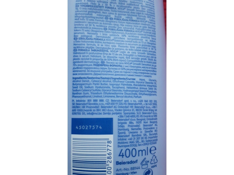 Nivea Body Milk Smooth Sensation 72h Moisture, Shea Butter & Deep Nourish Serum, 400 mL