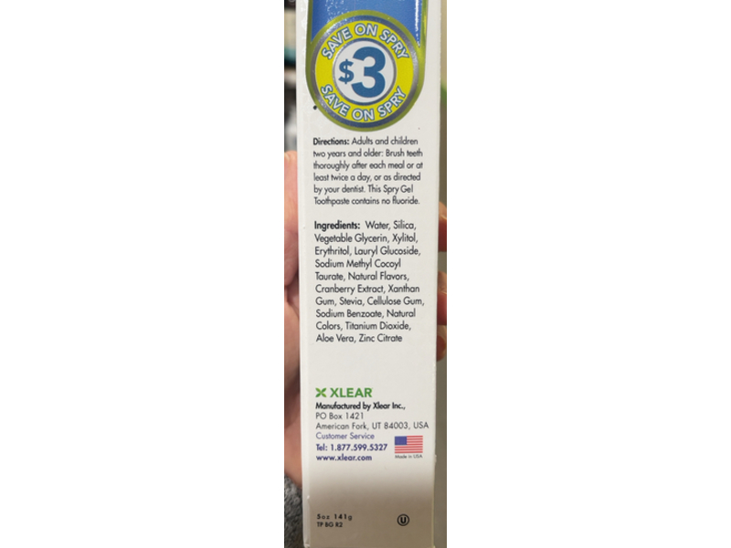 Spry Xylitol Kids Fluoride Free Gel Toothpaste, Natural Bubble Gum, 5 oz/141 g