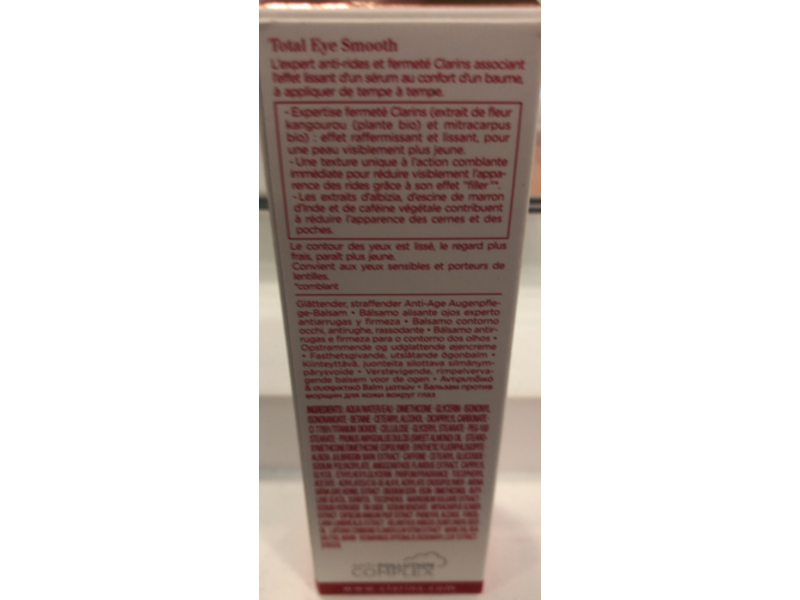 Clarins Firming Wrinkle Smoothing Eye Balm, Total Eye Smooth, 0.5 oz/15 mL