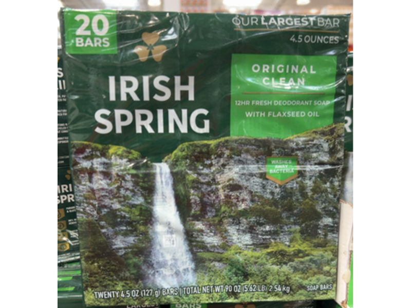Irish Spring Deodorant Bar Soap, Original Clean, 4.5 oz/127 g, Pack Of 20