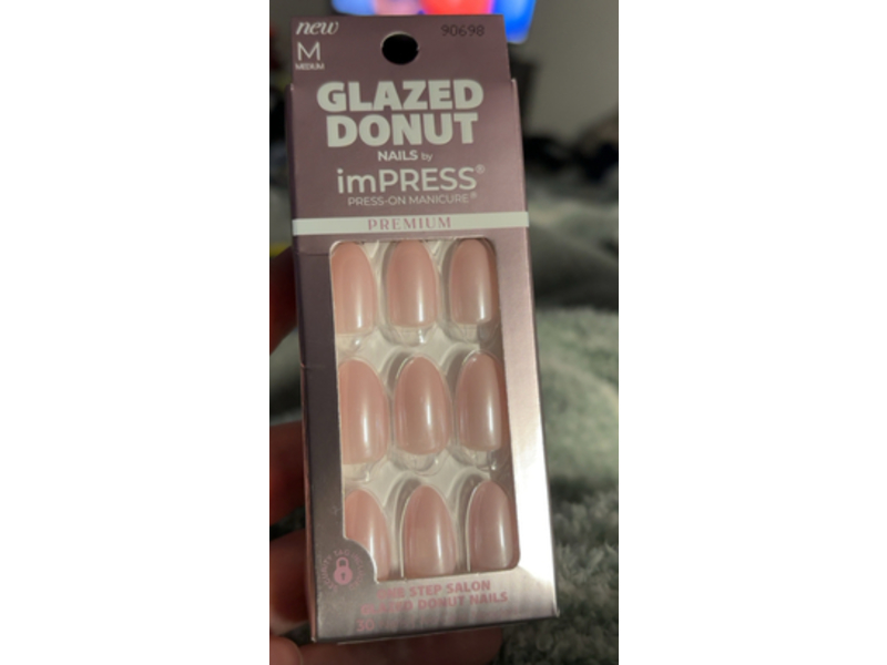 Impress Glazed Donut Nails Press On Manicure, Medium Strawberry, 30 Count