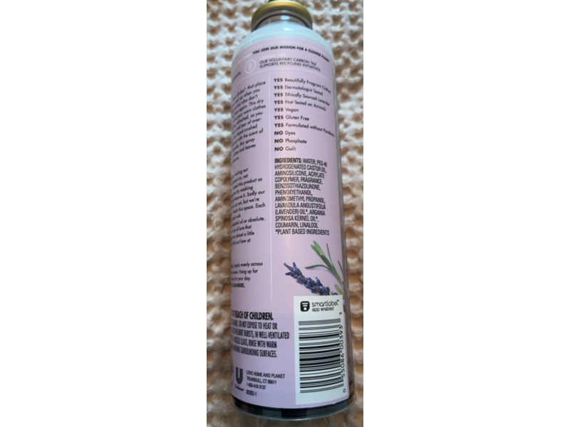 Love Home & Planet Re-Wear Dry Wash Spray, Lavender & Argan Oil, 6.76 fl oz/200 mL, Pack Of 3