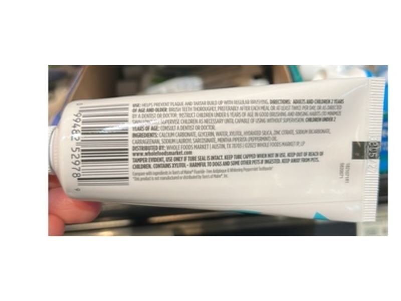 Whole Foods Market Fluoride-Free Toothpaste, Peppermint, 3 oz/85 g
